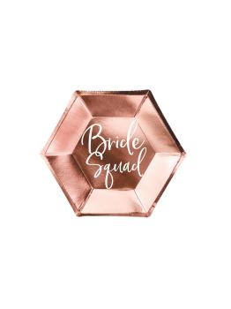 6 platos oro rosa "Bride Squad" de papel (23 cm) - Rose Gold Bride To Be