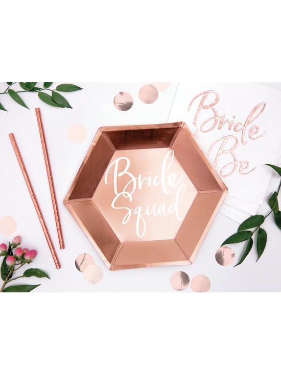 6 platos oro rosa "Bride Squad" de papel (23 cm) - Rose Gold Bride To Be
