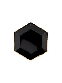 6 platos pentagonales negros con bordes dorados de papel (23 cm) - Gold 30th Birthday