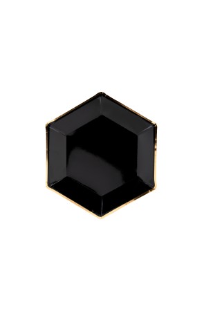 6 platos pentagonales negros con bordes dorados de papel (23 cm) - Gold 30th Birthday