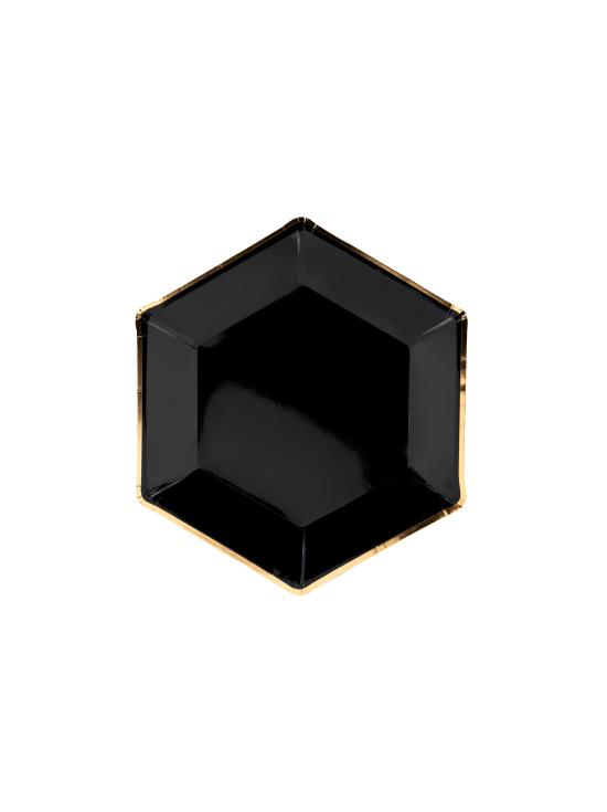 6 platos pentagonales negros con bordes dorados de papel (23 cm) - Gold 30th Birthday