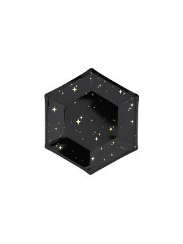 6 platos pentagonales negros con estrellas doradas de papel (20 cm) - New Year’s Eve Collection