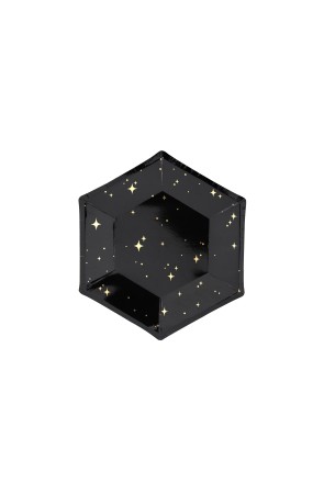 6 platos pentagonales negros con estrellas doradas de papel (20 cm) - New Year’s Eve Collection