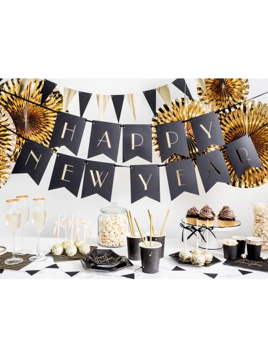 6 platos pentagonales negros con estrellas doradas de papel (20 cm) - New Year’s Eve Collection