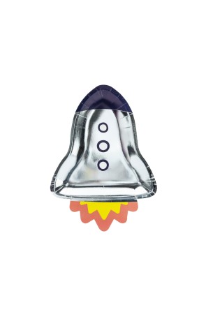 6 platos plateados con forma de cohete de papel (21,5x29,5 cm) - Space Party