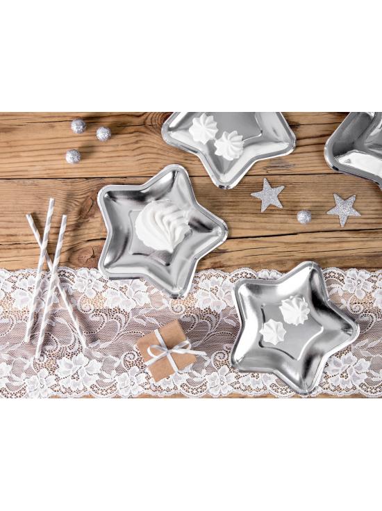 6 platos plateados con forma de estrella de papel (18 cm) - New Year’s Eve & Carnival