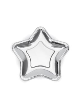 6 platos plateados con forma de estrella de papel (23 cm) - Princess Party
