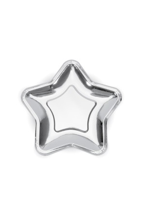 6 platos plateados con forma de estrella de papel (23 cm) - Princess Party