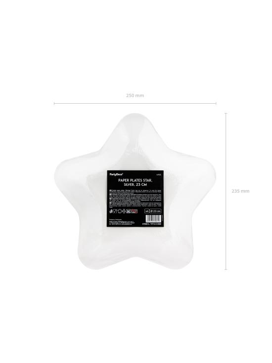 6 platos plateados con forma de estrella de papel (23 cm) - Princess Party