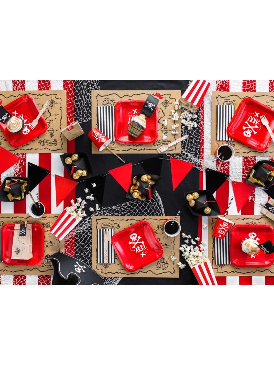 6 platos rojos cuadrados "Arr!" de papel (20 cm) - Pirates Party