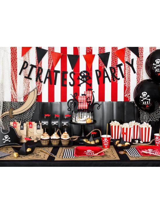 6 platos rojos cuadrados "Arr!" de papel (20 cm) - Pirates Party