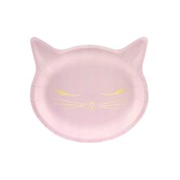 6 platos rosas con forma de gato de papel (22x20 cm) - Meow Party