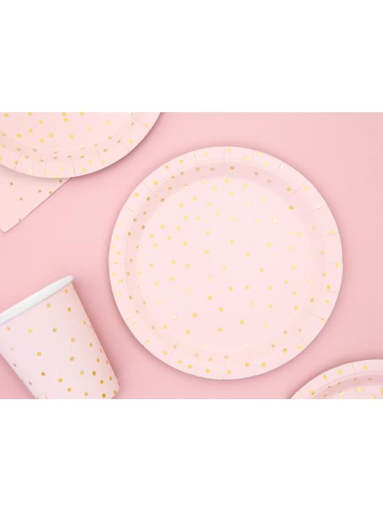 6 platos rosas con lunares dorados de papel (18 cm) - Polka Dots Collection
