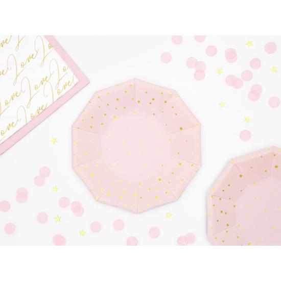 6 platos rosas pastel con estrellas doradas de papel (18 cm)