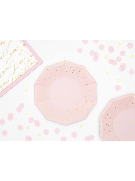 6 platos rosas pastel con estrellas doradas de papel (18 cm)