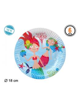 6 Platos Sirenita 18 cms