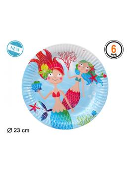 6 Platos Sirenita 23 cms
