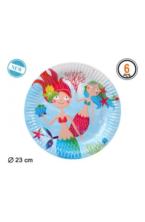 6 Platos Sirenita 23 cms