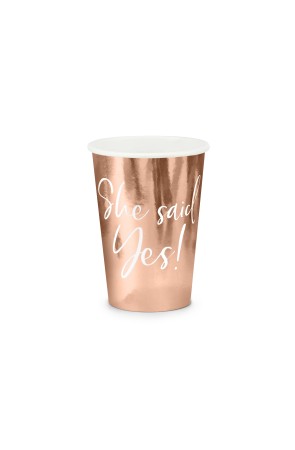 6 vasos "She said yes!" oro rosa de papel - Rose Gold Bride To Be