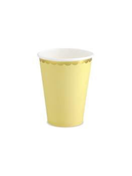 6 vasos amarillo pastel con borde dorado de papel - Yummy