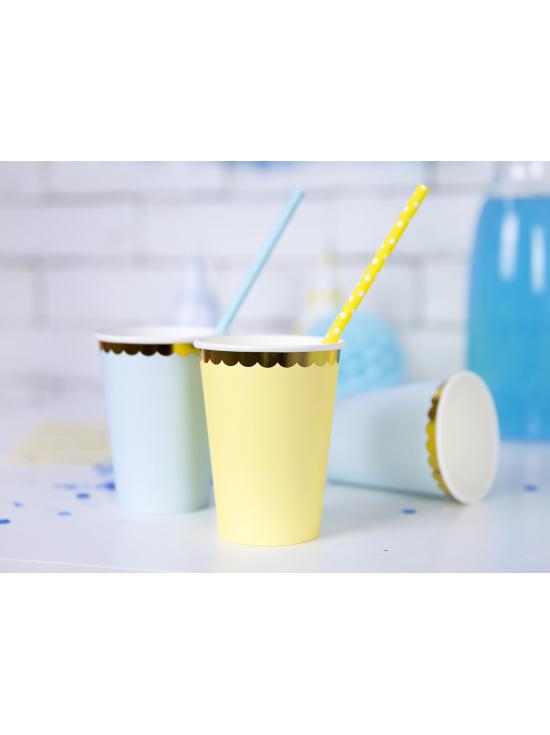 6 vasos amarillo pastel con borde dorado de papel - Yummy