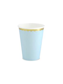 6 vasos azul pastel con borde dorado de papel - Yummy
