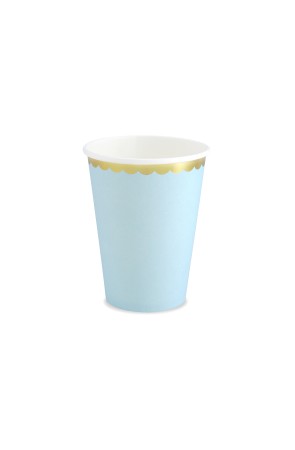 6 vasos azul pastel con borde dorado de papel - Yummy