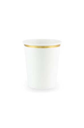 6 vasos blancos con borde dorado de papel - First Communion