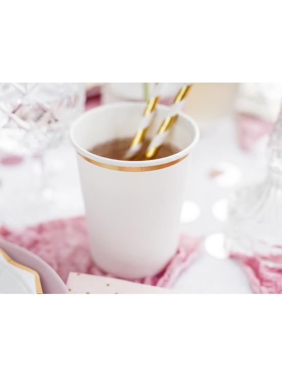 6 vasos blancos con borde dorado de papel - First Communion