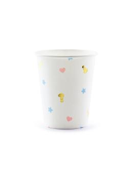 6 vasos blancos estampados multicolor de papel - Unicorn