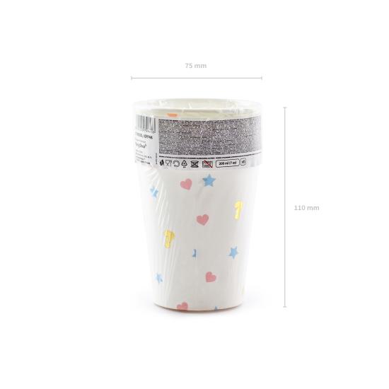6 vasos blancos estampados multicolor de papel - Unicorn