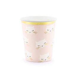 6 vasos de gatos rosa pastel de papel - Meow Party