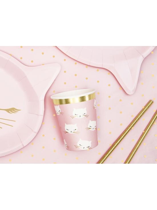6 vasos de gatos rosa pastel de papel - Meow Party