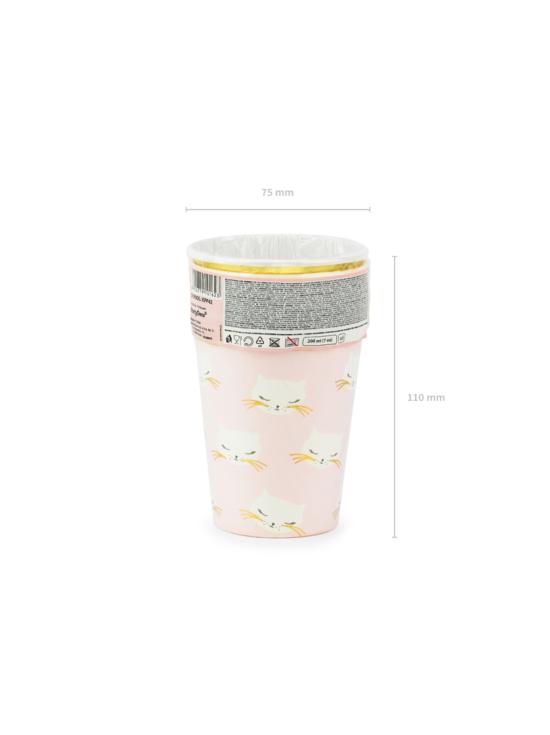 6 vasos de gatos rosa pastel de papel - Meow Party