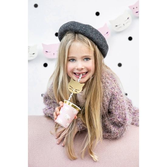 6 vasos de gatos rosa pastel de papel - Meow Party