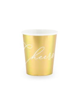 6 vasos dorados "Cheers!" de papel - Gold Bridal Shower