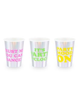 6 vasos holográficos con texto variado de papel - Electric Holo