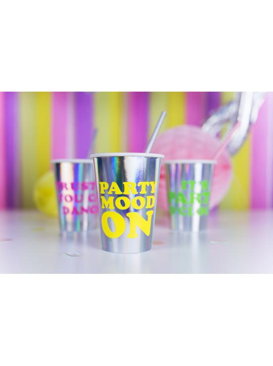 6 vasos holográficos con texto variado de papel - Electric Holo