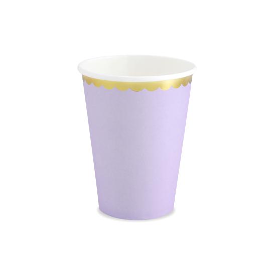 6 vasos lila pastel con borde dorado de papel - Yummy