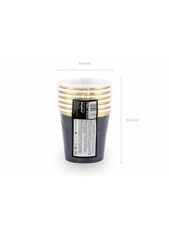 6 vasos negros con borde dorado de papel - New Year’s Eve Collection