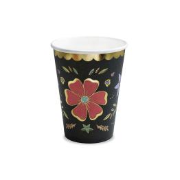 6 vasos negros con estampado de flores multicolor de papel - Dia de Los Muertos Collection