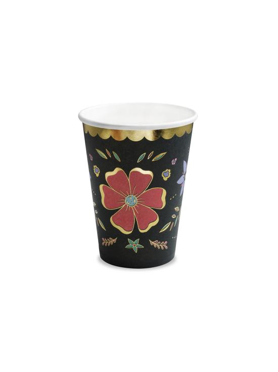 6 vasos negros con estampado de flores multicolor de papel - Dia de Los Muertos Collection