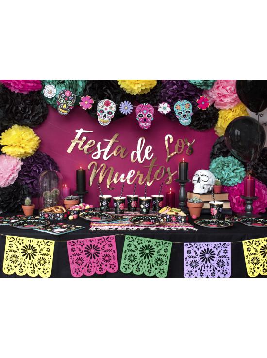 6 vasos negros con estampado de flores multicolor de papel - Dia de Los Muertos Collection