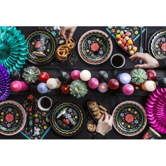 6 vasos negros con estampado de flores multicolor de papel - Dia de Los Muertos Collection