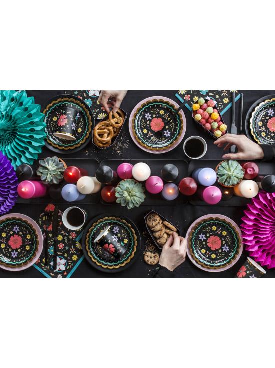 6 vasos negros con estampado de flores multicolor de papel - Dia de Los Muertos Collection