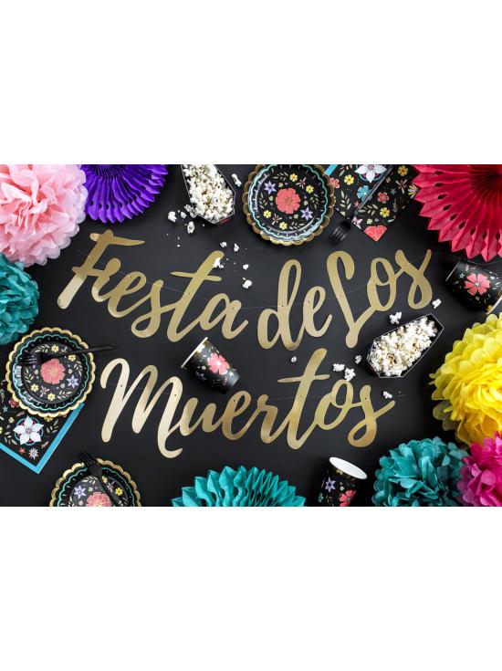 6 vasos negros con estampado de flores multicolor de papel - Dia de Los Muertos Collection