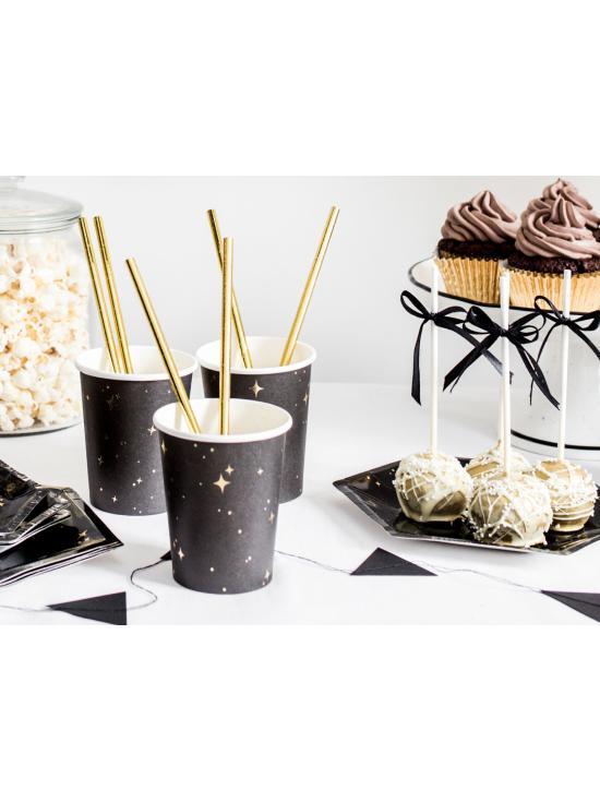 6 vasos negros con estrellas doradas de papel - New Year’s Eve Collection