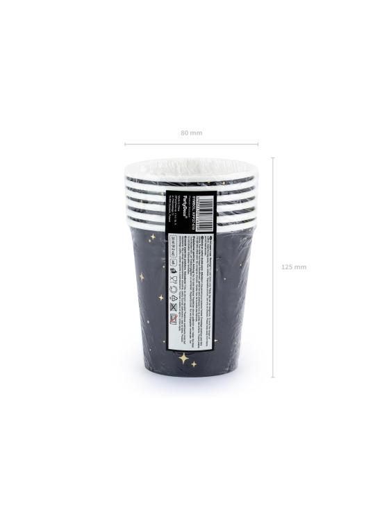 6 vasos negros con estrellas doradas de papel - New Year’s Eve Collection
