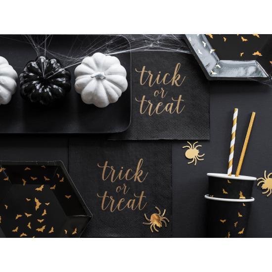 6 vasos negros con murciélagos dorados de papel - Trick or Treat Collection