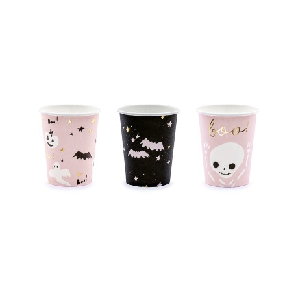 6 vasos negros y rosas - Boo!